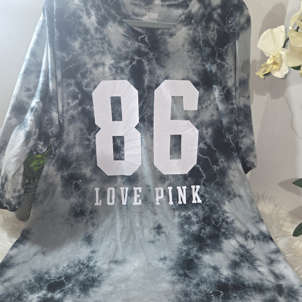 PINK Victoria's Secret Blue And White Tie-Dye 3/4 Sleeve Tee. Size XXL - Picture 5 of 9